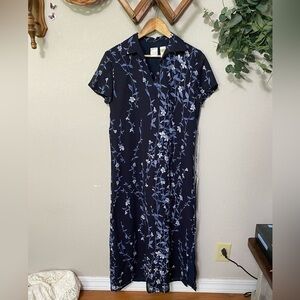 EMMA JAMES Liz Claiborne vintage black and blue floral short sleeve maxi dress